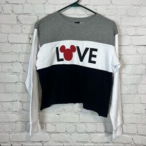 Disney Cropped Sweatshirt Large Love Mickey Colorblock Stripe Long Sleeve size m